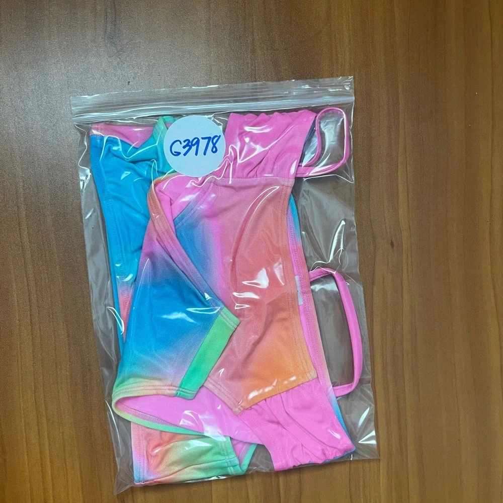 Cat & Jack Girls Rainbow Tie Dye 2-Piece Swimsuit UPF 50+ Large Size 10/12